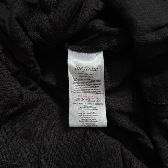 The Frolic Fin Linen Shirred Front Puff Sleeve Midi Summer Dress Black Size 8 - Picture 8 of 10